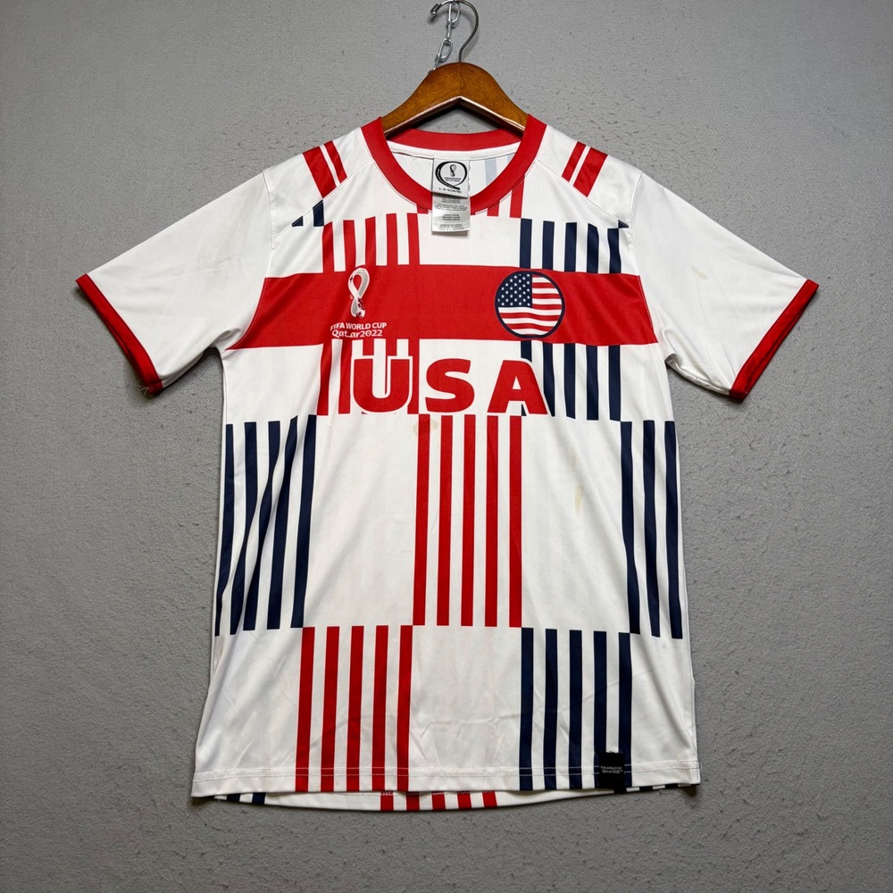 FIFA Soccer Jersey Kids Large 14/16 White USA World Cup Qatar 2022 Graphic Tee